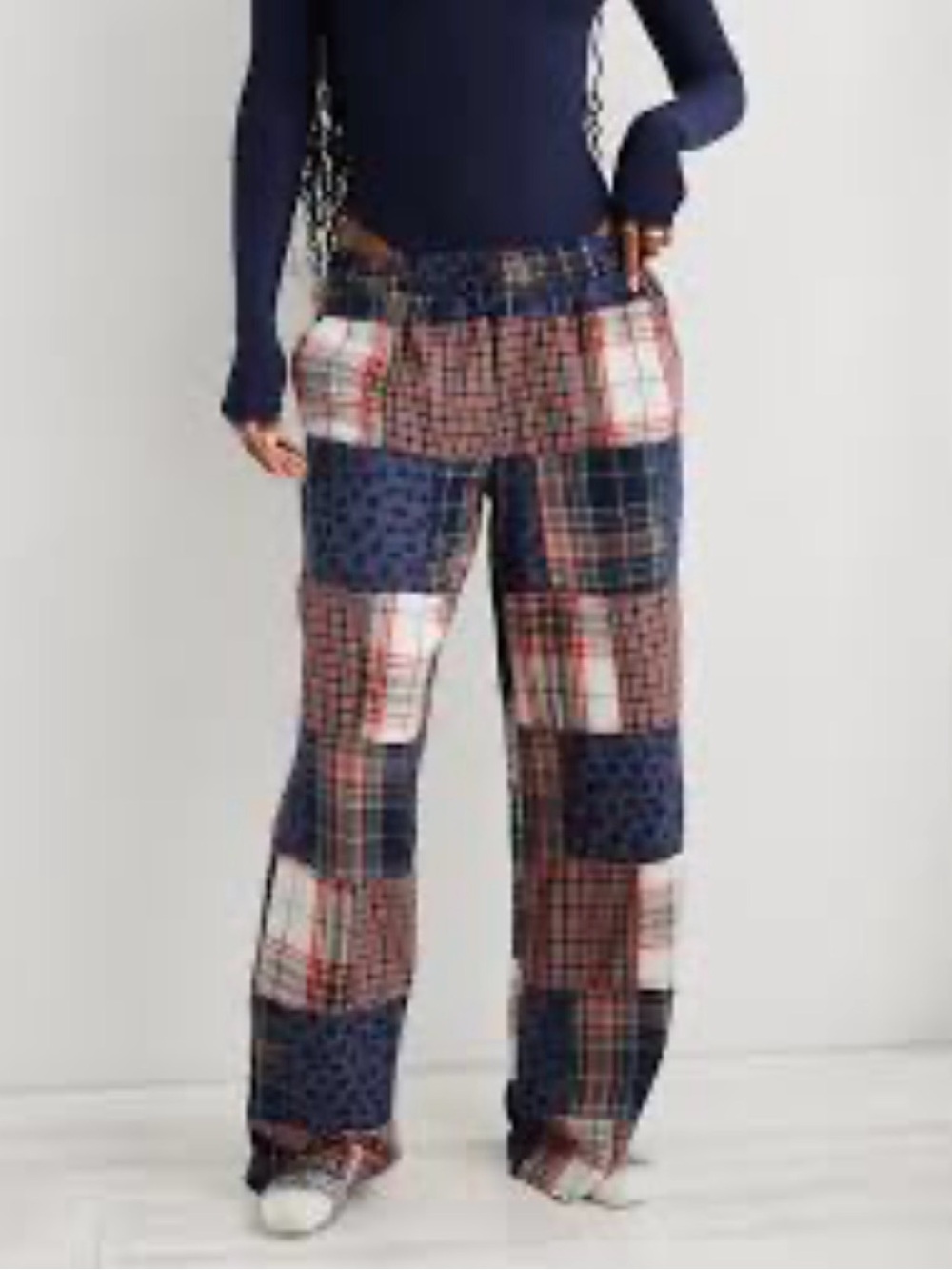 aerie Navy, Red and White Patchwork Plaid Lounge Pants